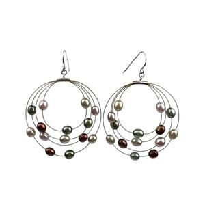 Honora Real Pearl Floating Circle Sterling Silver Earrings Green